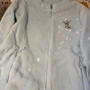 Disney Store Original Women's 2XL Full Zip Up Pale Blue Fleece Tinkerbell Jacket